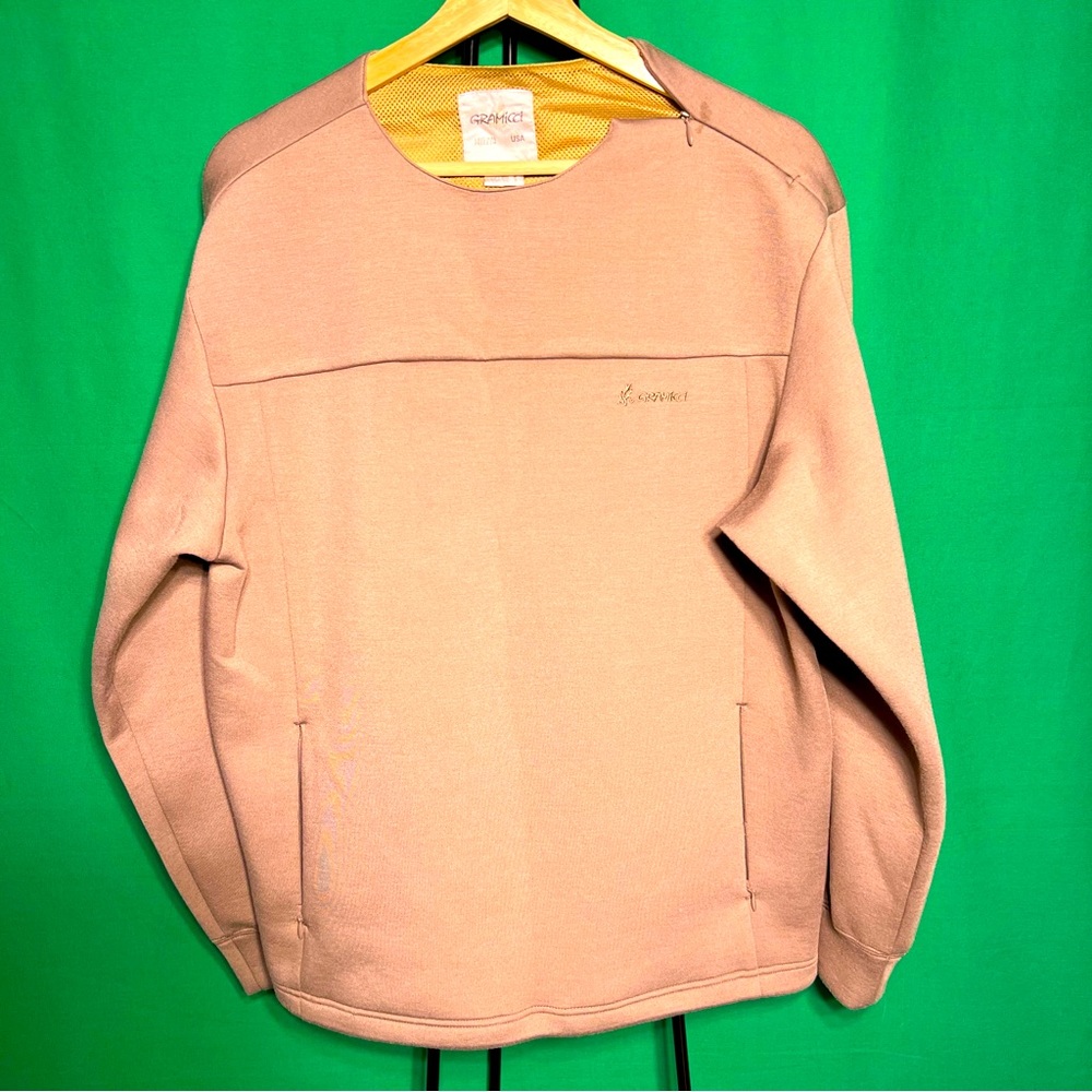 Gramicci S New Beige Sweater 2 Zipped Pockets Zipper on Shoulder Side Zipper